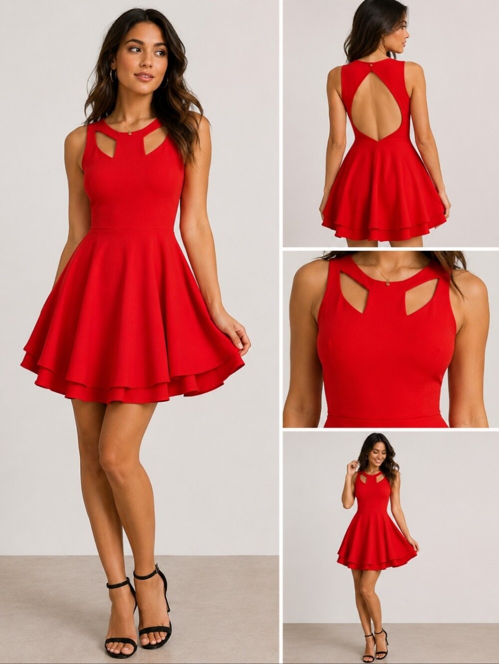 Luxxel Red Cutout Skater Dress Open Back Fit & Flare Party Cocktail Dress Size M